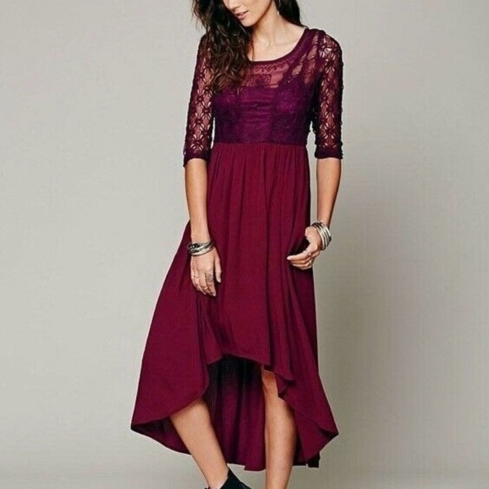 Free People Lonesome Dove High Low Dress Burgundy Wine with Pockets